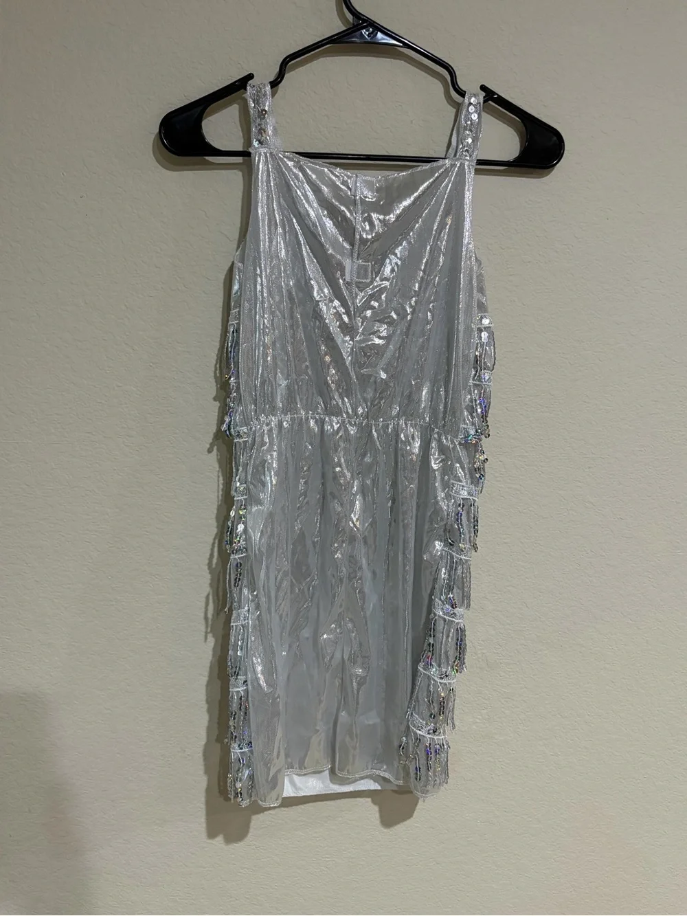 Target Womens Large Silver Flapper Costume Sequin Fringe Dress Halloween Disco